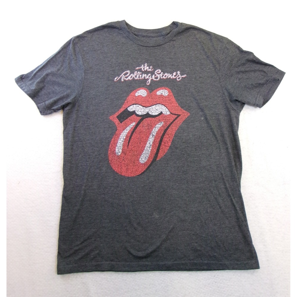 The Rolling Stones Graphic T-Shirt Mens Medium Gray Tongue Logo Band Tee Rock
